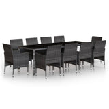 11 Piece Garden Dining Set Poly Rattan Grey - Front View