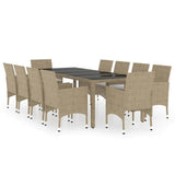 11 Piece Garden Dining Set Poly Rattan Beige