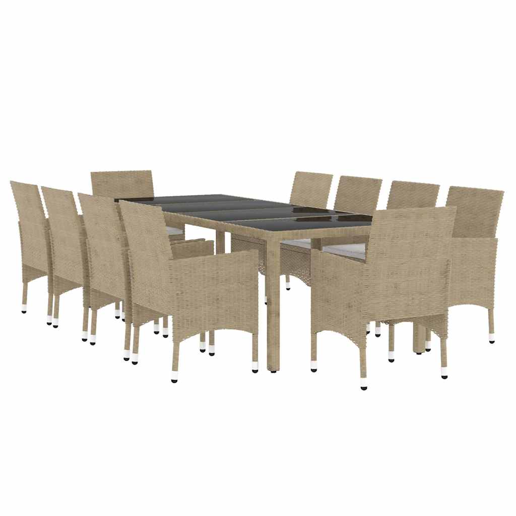11 Piece Garden Dining Set Poly Rattan Beige