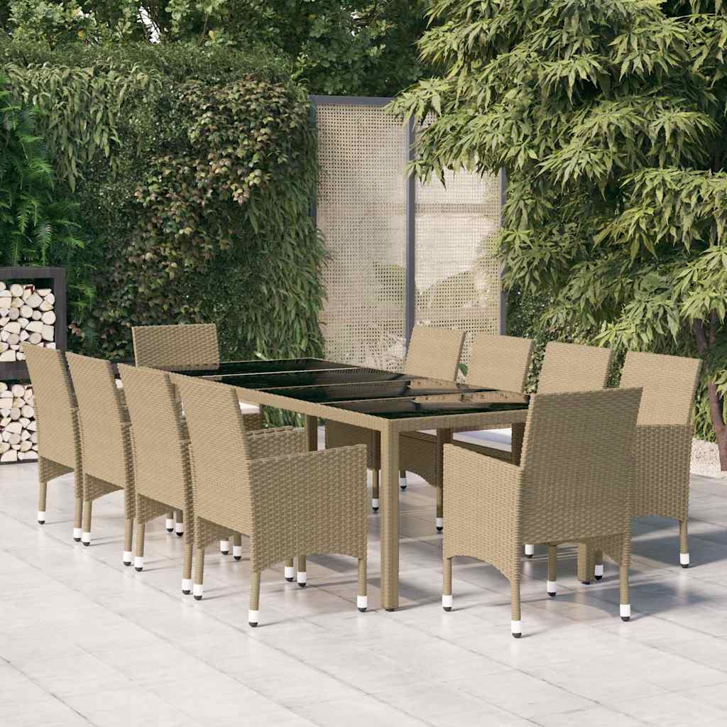 11 Piece Garden Dining Set Poly Rattan Beige