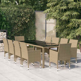 11 Piece Garden Dining Set Poly Rattan Beige