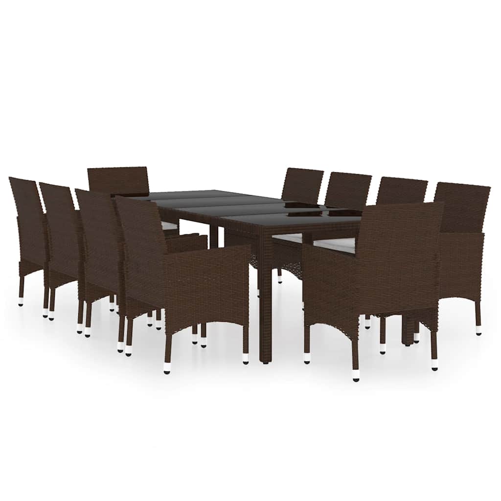 11 Piece Garden Dining Set Poly Rattan Brown