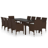 11 Piece Garden Dining Set Poly Rattan Brown - Front View