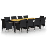 11 Piece Garden Dining Set Poly Rattan Black - Front View