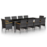 11 Piece Garden Dining Set Poly Rattan Grey