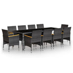 11 Piece Garden Dining Set Poly Rattan Grey
