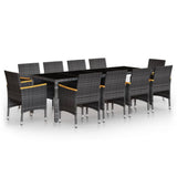 11 Piece Garden Dining Set Poly Rattan Grey - Front View
