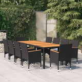 11 Piece Garden Dining Set Poly Rattan Black