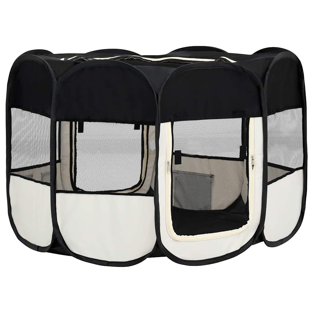 Foldable Dog Playpen with Carrying Bag Black 110x110x58 cm
