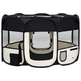 Foldable Dog Playpen with Carrying Bag Black 125x125x61 cm - Front View