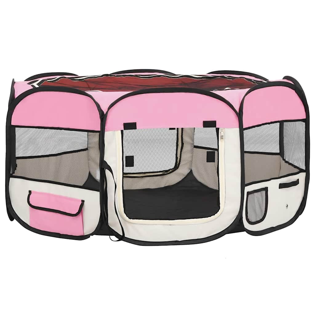 Foldable Dog Playpen With Carrying Bag Pink 145x145x61 Cm
