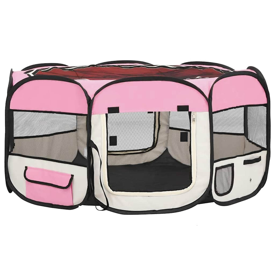 Foldable Dog Playpen With Carrying Bag Pink 145x145x61 Cm