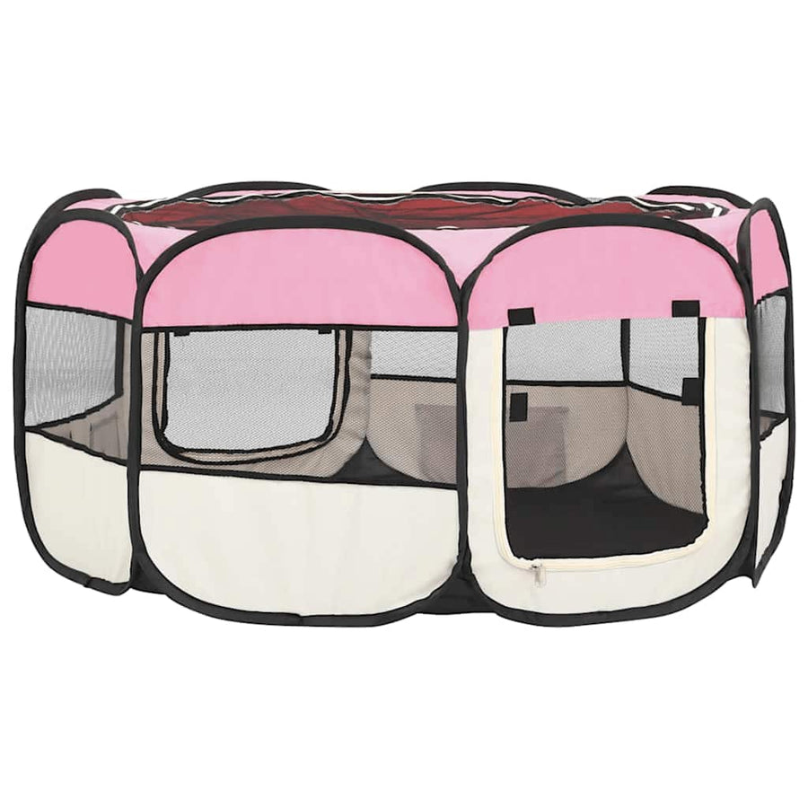 Foldable Dog Playpen With Carrying Bag Pink 145x145x61 Cm