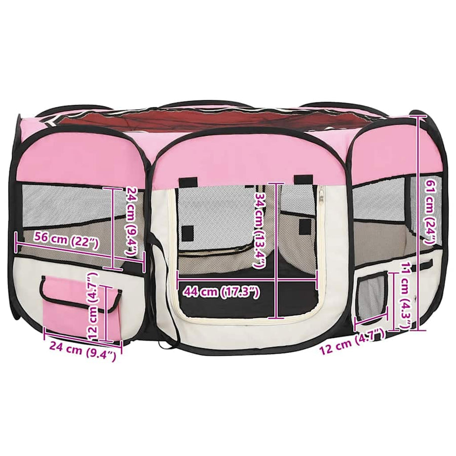 Foldable Dog Playpen With Carrying Bag Pink 145x145x61 Cm