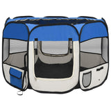 Foldable Dog Playpen with Carrying Bag Blue 90x90x58 cm - Front View