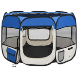 Foldable Dog Playpen with Carrying Bag Blue 90x90x58 cm - Side View