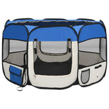 Foldable Dog Playpen with Carrying Bag Blue 110x110x58 cm - Front View