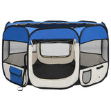 Foldable Dog Playpen with Carrying Bag Blue 110x110x58 cm - Side View