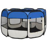Foldable Dog Playpen with Carrying Bag Blue 110x110x58 cm - 45-Degree Angle