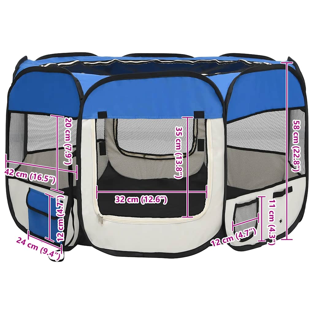 Foldable Dog Playpen with Carrying Bag Blue 110x110x58 cm