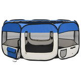 Foldable Dog Playpen with Carrying Bag Blue 145x145x61 cm - Front View
