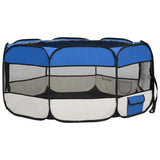 Foldable Dog Playpen with Carrying Bag Blue 145x145x61 cm - Top-Down View