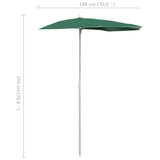 Garden Half Parasol with Pole 180x90 cm Green - Low Angle