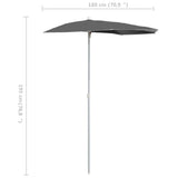Garden Half Parasol with Pole 180x90 cm Anthracite - Low Angle