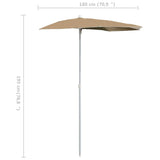 Garden Half Parasol with Pole 180x90 cm Taupe - Low Angle