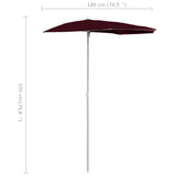 Garden Half Parasol with Pole 180x90 cm Bordeaux Red