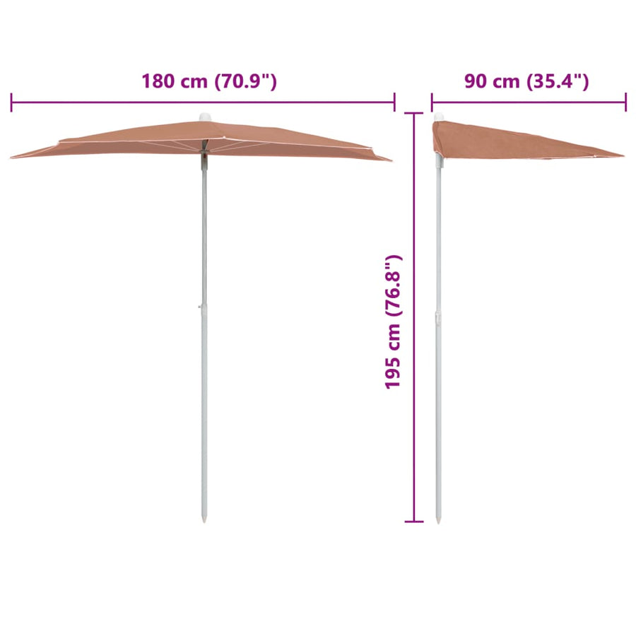 Garden Half Parasol with Pole 180x90 cm Terracotta