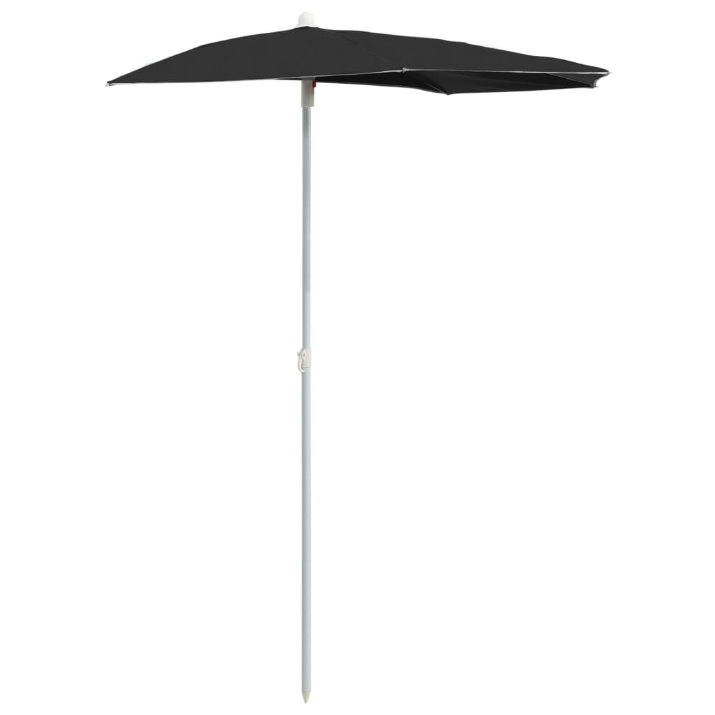 Garden Half Parasol with Pole 180x90 cm Black