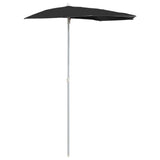 Garden Half Parasol with Pole 180x90 cm Black - Front View