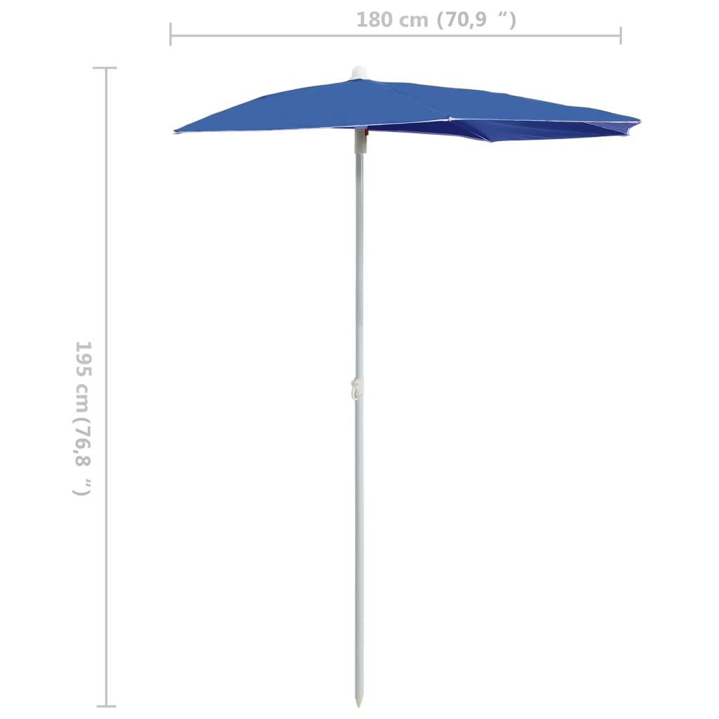 Garden Half Parasol with Pole 180x90 cm Azure Blue