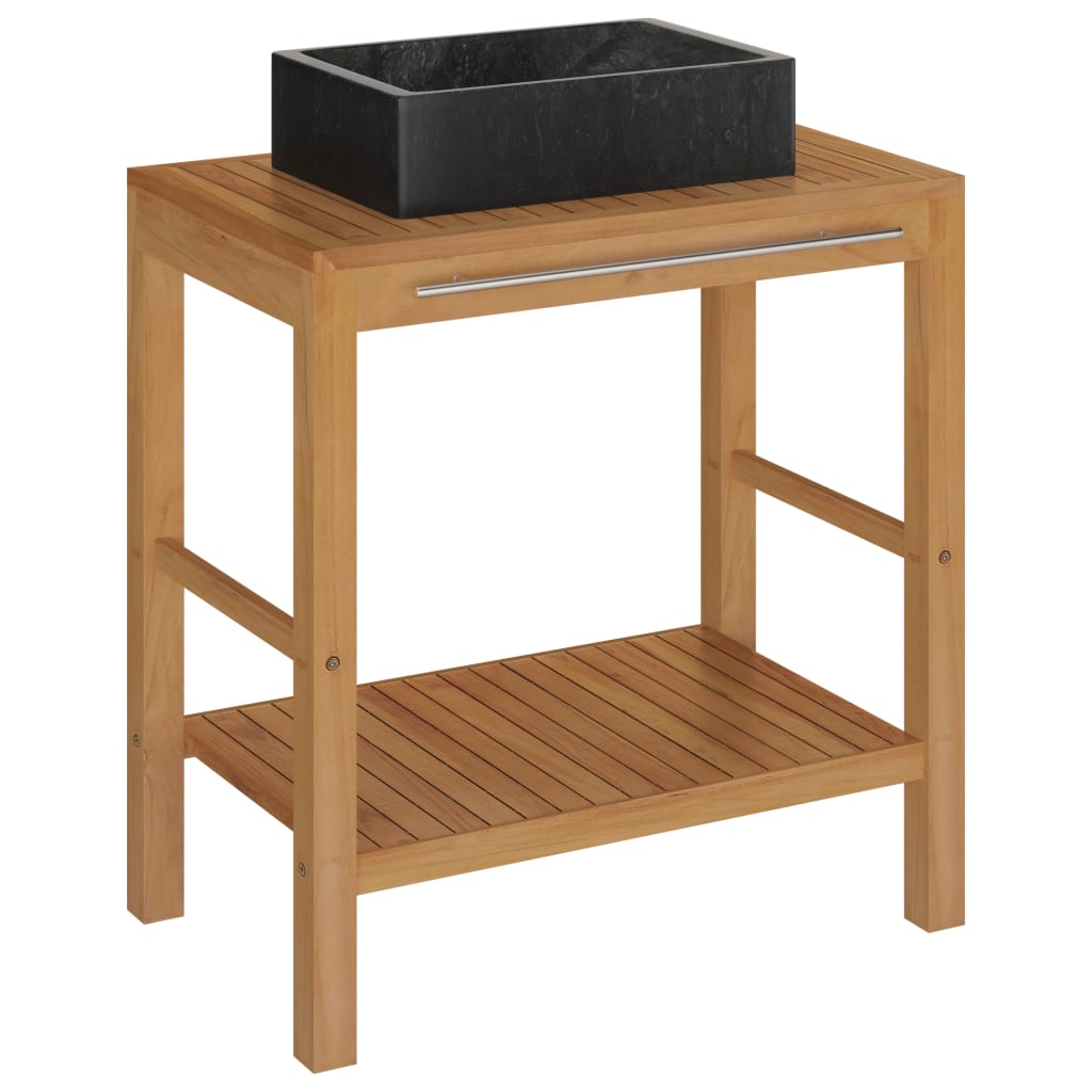 Bathroom Vanity Cabinet Solid Wood Teak with Sink Marble Black
