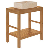 Bathroom Vanity Cabinet Solid Wood Teak with Sink Marble Cream - 45-Degree Angle