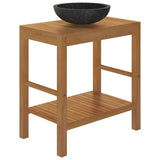 Bathroom Vanity Cabinet Solid Wood Teak with Sink Marble Black
