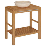 Bathroom Vanity Cabinet Solid Wood Teak with Sink Marble Cream