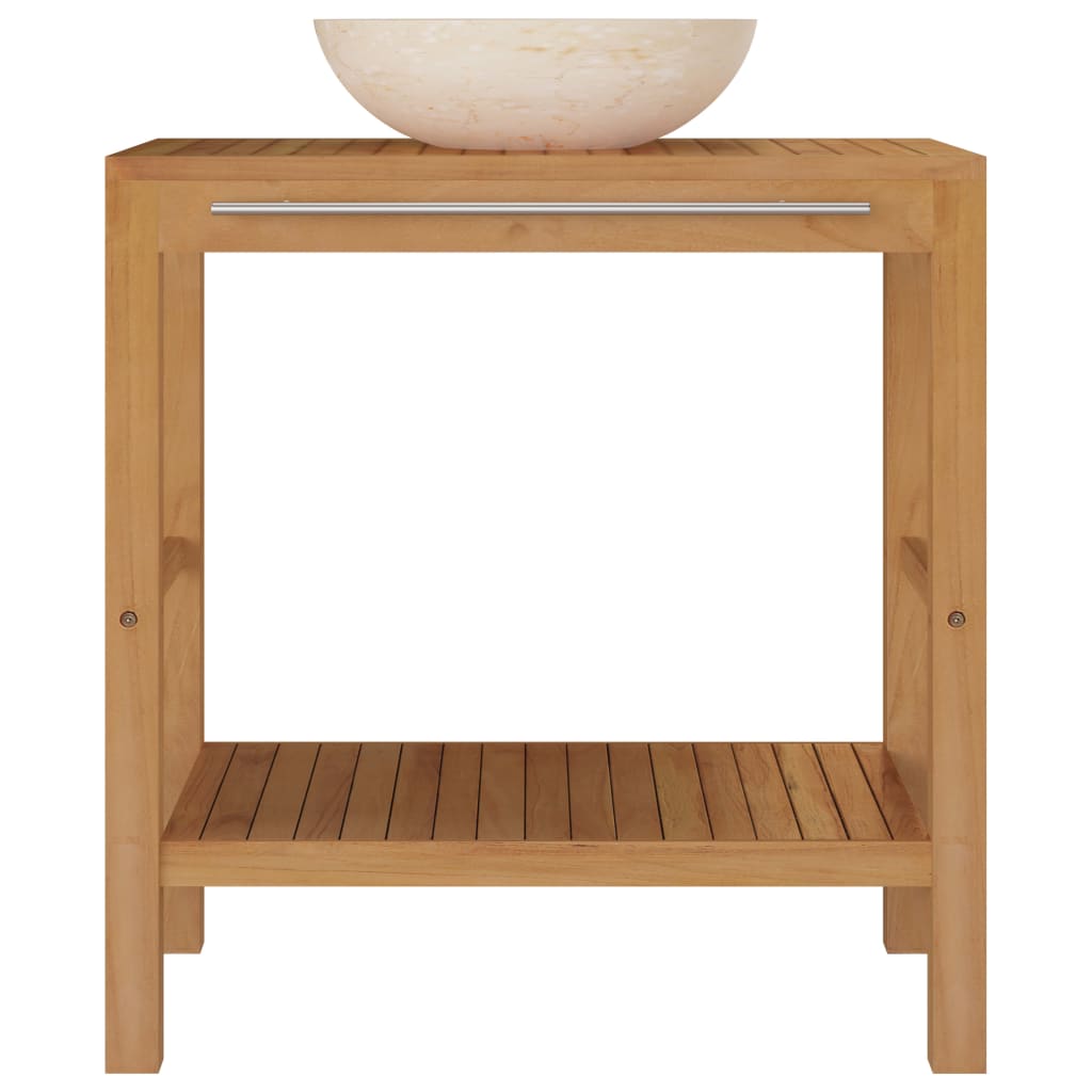 Bathroom Vanity Cabinet Solid Wood Teak with Sink Marble Cream