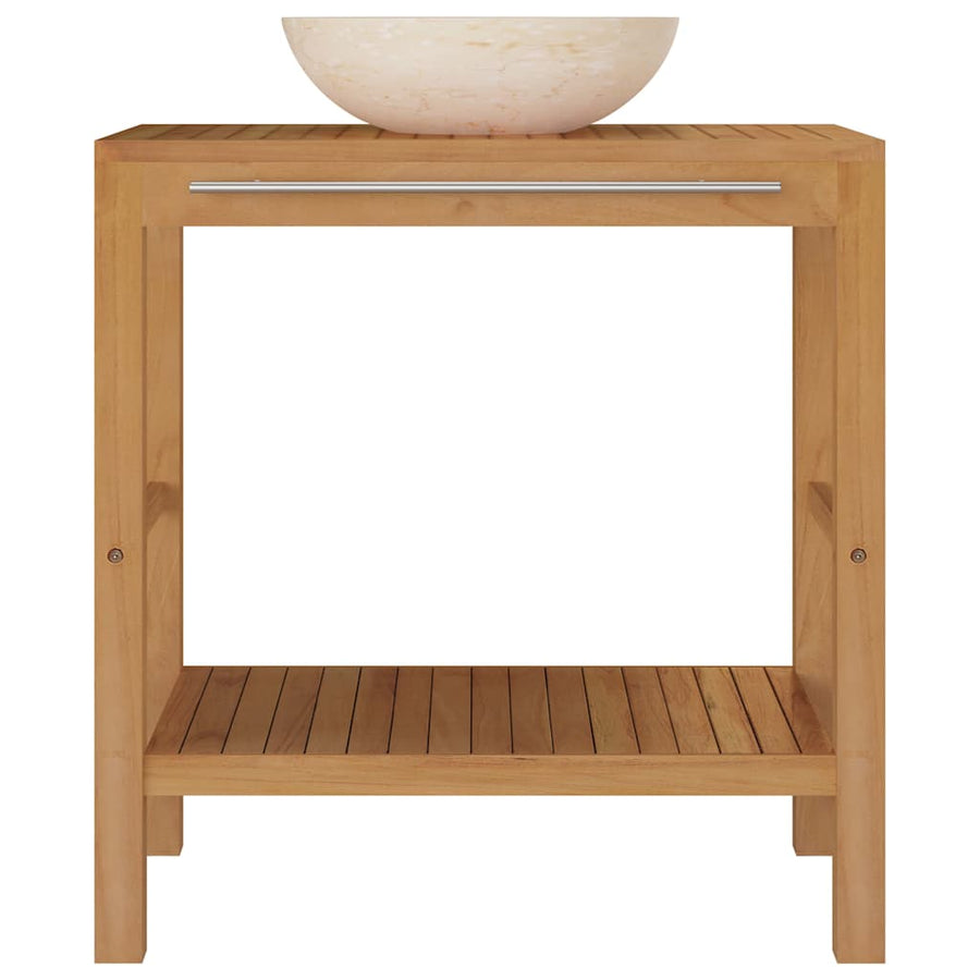 Bathroom Vanity Cabinet Solid Teak with Sink Marble Cream