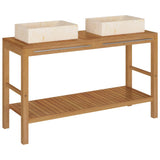 Bathroom Vanity Cabinet Solid Wood Teak with Sinks Marble Cream - Front View