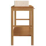 Bathroom Vanity Cabinet Solid Wood Teak with Sinks Marble Cream - Top-Down View