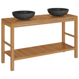 Bathroom Vanity Cabinet Solid Wood Teak with Sinks Marble Black - Front View