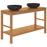 Bathroom Vanity Cabinet Solid Wood Teak with Sinks Marble Black - 45-Degree Angle