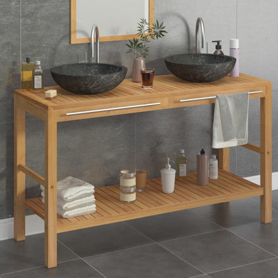 Bathroom Vanity Cabinet Solid Teak with Sinks Marble Black