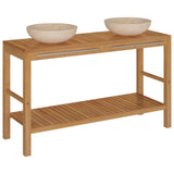 Bathroom Vanity Cabinet Solid Wood Teak with Sinks Marble Cream - Front View
