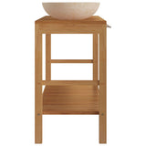 Bathroom Vanity Cabinet Solid Wood Teak with Sinks Marble Cream - Side View