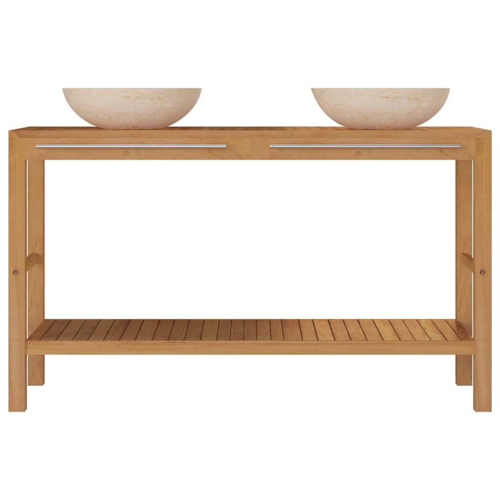 Bathroom Vanity Cabinet Solid Wood Teak with Sinks Marble Cream