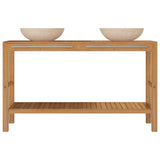 Bathroom Vanity Cabinet Solid Wood Teak with Sinks Marble Cream - Top-Down View