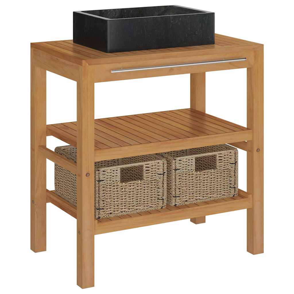 Bathroom Vanity Cabinet Solid Teak with Sink Marble Black